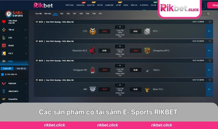 E-Sports Rikbet 2 Một số tựa game nổi bật tại sảnh E- Sports trên RIKBET